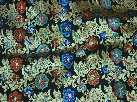 Black brocade, Multi colour brocade, Floral design fabric, Boutique Fabrics, Indian Embellishments, Occasion Fabric