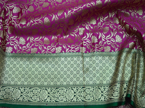 Magenta Brocade Fabric by the Yard Indian Fabric Wedding Dress Fabric Banarasi Brocade Fabric with Border Brocade Lengha Costume Crafting