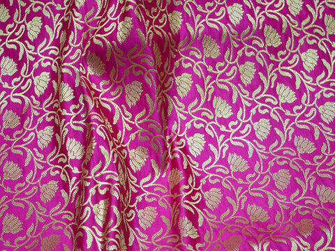 Magenta Brocade Fabric by the Yard Indian Fabric Wedding Dress Fabric Banarasi Brocade Fabric with Border Brocade Lengha Costume Crafting