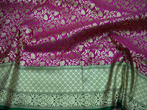 Magenta Brocade Fabric by the Yard Indian Fabric Wedding Dress Fabric Banarasi Brocade Fabric with Border Brocade Lengha Costume Crafting