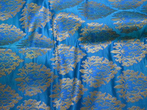 Blue Banarasi Fabric, Wedding Dress Fabric, Indian Brocade Fabric by the yard, Sherwani Brocade, Western Dresses Fabric, Floral Dress Brocade