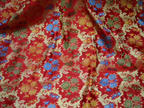Red Banarasi Brocade Fabric by the Yard Indian Fabric for Wedding Dress Lehenga Bridal Dress Fabric Sewing Crafting Costume Dress Material