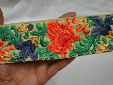 9 Yard Embroidered 65MM Floral Border Indian Trims Crafting Embroidery Sewing Fabric Lace Costume Decorative Ribbon Christmas Trimmings