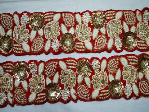 9 Yard Red 8CM Crafting Ribbon Embroidered Trims Sewing Fabric Trim Silk Fabric Decorative Indian Sari Dresses Costume Trimmings Lace