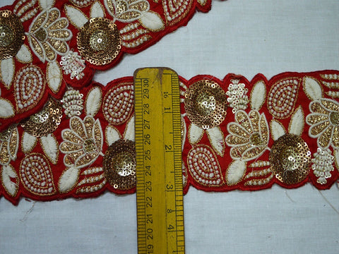 9 Yard Red 8CM Crafting Ribbon Embroidered Trims Sewing Fabric Trim Silk Fabric Decorative Indian Sari Dresses Costume Trimmings Lace