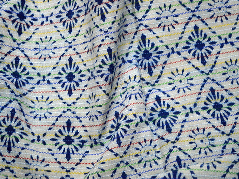 Indian Quilting Hand Stamped Indigo Cotton Fabric by the Yard Geometric Print Mud Cloth Sewing Crafting Curtains Summer Women Girls Dresses