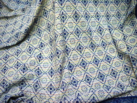 Indian Quilting Hand Stamped Indigo Cotton Fabric by the Yard Geometric Print Mud Cloth Sewing Crafting Curtains Summer Women Girls Dresses