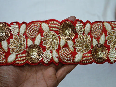 9 Yard Red 8CM Crafting Ribbon Embroidered Trims Sewing Fabric Trim Silk Fabric Decorative Indian Sari Dresses Costume Trimmings Lace
