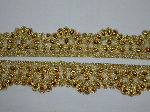 9 yard 4cm Gold Kundan Trim Decorative Costume trim Crafting Ribbon Tape Stone Work Sari Border Lace by 9 Yard Sewing Designer Laces