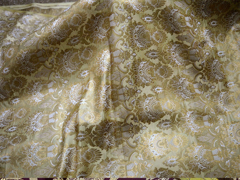 Crafting Lemon Yellow Brocade Fabric by the Yard jacket Banarasi Fabric Indian Blended Silk dress material Sewing Cushion Covers Home Décor