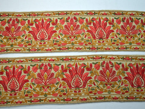 9 Yard Red 9cm Indian Saree Border Fabric Trim Embroidered Gown Trimmings Decorative Sari Border Crafting Sewing Dresses Lehenga Ribbon
