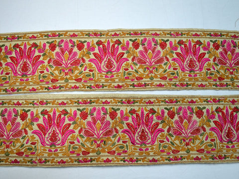 9 Yard Magenta 9 CM Indian Saree Border Fabric Trim Embroidered Trimmings Ribbon Decorative Sari Border Crafting Sewing Dresses Lehenga