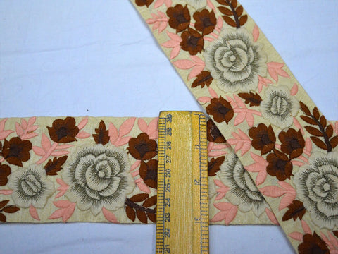 9 Yard Floral 75MM Embroidery Fabric Lace Embellishment Embroidered Indian Trims Costume Ribbon Sari Border Sewing Trimmings Cushions
