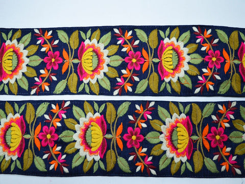 Navy Blue 10cm Trimming Embroidery Ribbon Decor Sari Border Floral Trim By The Yard Sewing Indian Fabric Costume Crafting Cushion Cover Tape