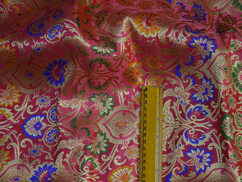 Coral Red Banarasi Brocade Fabric by the Yard Indian Fabric for Wedding Dress Lehenga Sewing Crafting Costume Dress Material Cushion Covers
