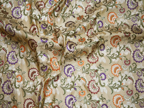 Dark Beige Indian Banaras Wedding Dress Fabric, Hat Making Fabric, fancy fabric