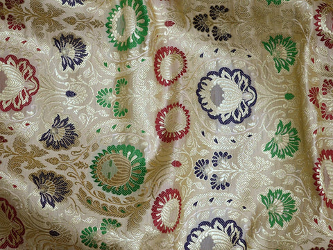 1.25 Yard Beige Banarasi Brocade Indian for Wedding Dress Lehenga Sewing Crafting Costume Dress Material Cushion Covers fabric
