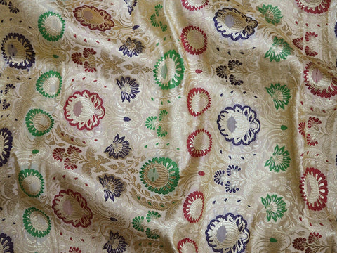 1.25 Yard Beige Banarasi Brocade Indian for Wedding Dress Lehenga Sewing Crafting Costume Dress Material Cushion Covers fabric
