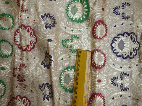 1.25 Yard Beige Banarasi Brocade Indian for Wedding Dress Lehenga Sewing Crafting Costume Dress Material Cushion Covers fabric