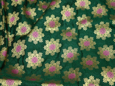 Banarsi Green Wedding Dress Crafting Sewing Jacquard Fabric Skirt Indian Brocade By The Yard