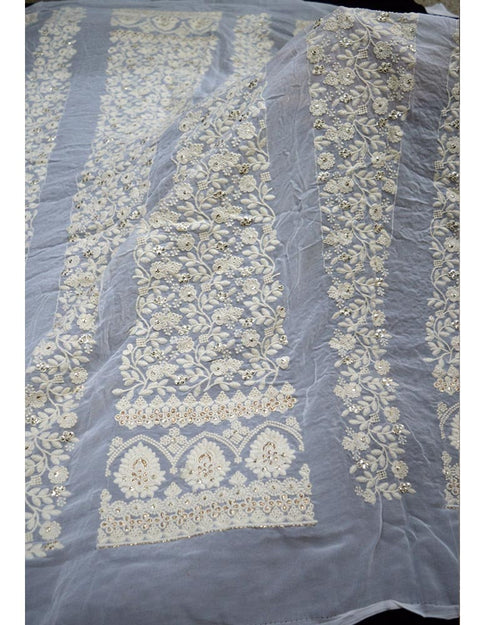 54" Sewing Dyeable Chikankari Lehenga Kali Indian Wedding Dress Georgette Sequin Crafting Costumes Sequined Embroidered Fabric