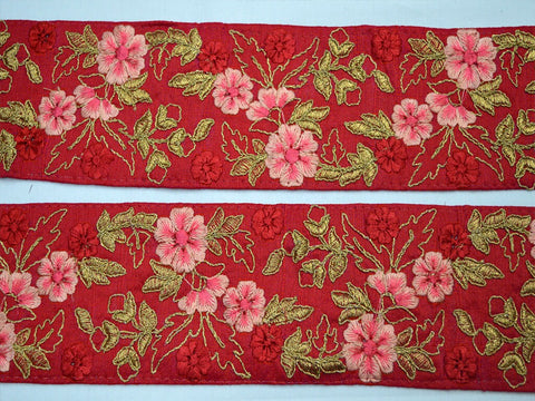 9 Yard Red 8 CM Embroidered Indian Fabric Trim Lace Saree Border Wedding Floral Sewing Sari Ribbon Embroidery Trimmings Tape Upholstery
