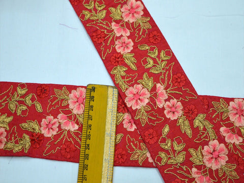 9 Yard Red 8 CM Embroidered Indian Fabric Trim Lace Saree Border Wedding Floral Sewing Sari Ribbon Embroidery Trimmings Tape Upholstery
