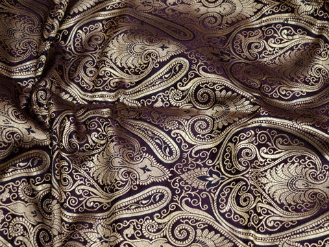 Plum Indian Brocade Fabric by the Yard Varanasi Brocade for vest jacket Banaras Fabric Wedding Dress Blended Silk fabric Sewing Crafting