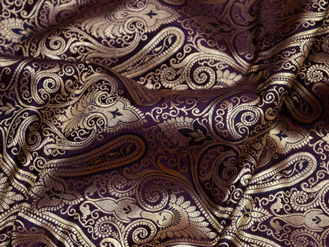 Plum Indian Brocade Fabric by the Yard Varanasi Brocade for vest jacket Banaras Fabric Wedding Dress Blended Silk fabric Sewing Crafting