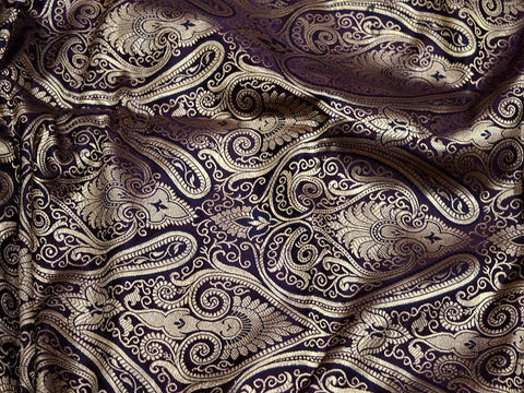 Plum Indian Brocade Fabric by the Yard Varanasi Brocade for vest jacket Banaras Fabric Wedding Dress Blended Silk fabric Sewing Crafting