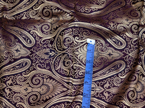 Plum Indian Brocade Fabric by the Yard Varanasi Brocade for vest jacket Banaras Fabric Wedding Dress Blended Silk fabric Sewing Crafting