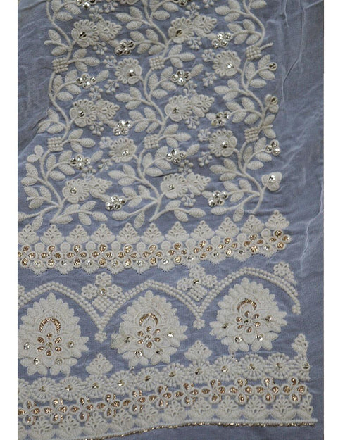 Floral Thread Work Fabric, Gown Making Fabric, Unique Dress Making Fabric, Sequins Fabric, Chickankari Sequins Fabric