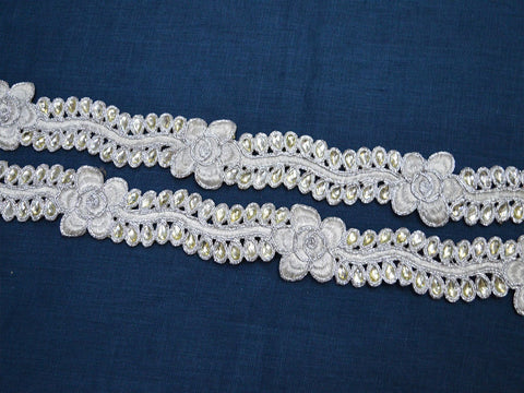 8 yard Decorative 30mm Ribbon Costume Metallic Ribbon Beaded Silver Stone Lace Fashion Trimming Embellished Mirror work Border Trim