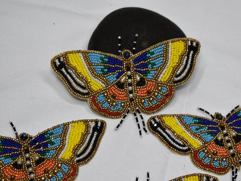 set of 4 Butterfly beaded applique, upscale your dress, jacket