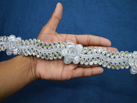8 yard Decorative 30mm Ribbon Costume Metallic Ribbon Beaded Silver Stone Lace Fashion Trimming Embellished Mirror work Border Trim