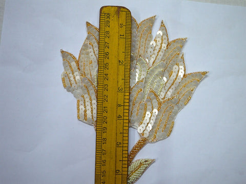 Beaded Designer Appliques in Ivory, Sequin Patches Floral Thread Embroidered Applique, 8x 6.5 inch Appliques