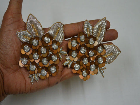 2 Piece Indian Patches Decorative Silver Indian Patches Appliques Dresses Handmade Floral Thread Embroidered Applique