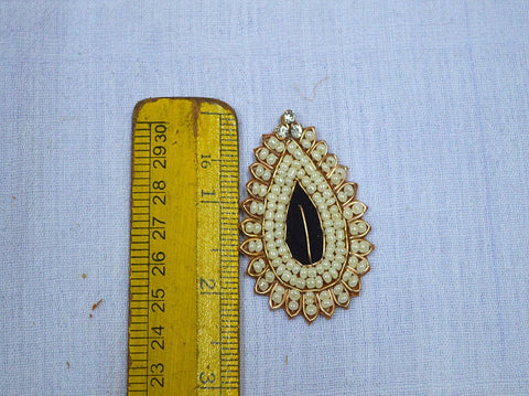 Black Indian Tear Drop Shape Appliques Rhinestone Patch Embroidery Appliques Beaded Bridal Appliques 2.3 inch Patches