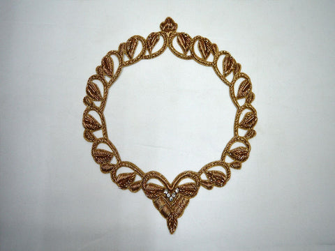 Gold Handmade Zardozi Neckline | Decorative Embroidered Indian Sewing Appliques Blouse | Floral Sew on Dress Patch Wedding Crafting Supply