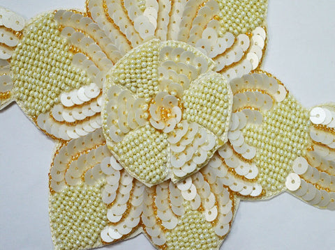 Ivory Sequins Beaded Patches Embroidery Sew on Patch Decorative Denim Dresses Applique Embroidery HandCrafted Appliques