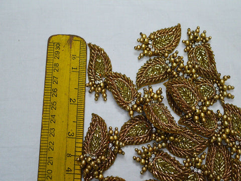 50 Sew on Patch Antique Gold Indian Beaded Patch Embroidery Decorative Denim Applique Embroidery Handcrafted Appliques Christmas Appliques
