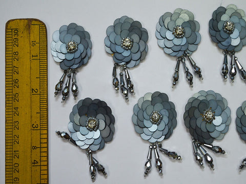 Floral Design Appliques in Grey and Gold Applique for dress, Headband Applique, applique designs, Handcrafted Appliques, Scrap booking Appliques, 2.5 inch Applique