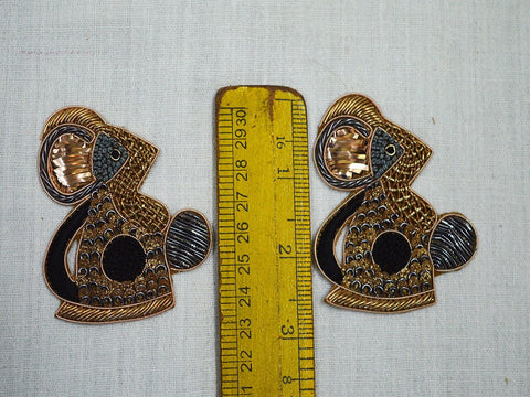 Handcrafted Sewing Appliques Mouse Decorative Patches Indian Dresses Appliques Golden Christmas Crafting Decor Bags Making Patches, 2.5 inch Golden Appliques