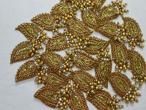 50 Sew on Patch Antique Gold Indian Beaded Patch Embroidery Decorative Denim Applique Embroidery Handcrafted Appliques Christmas Appliques