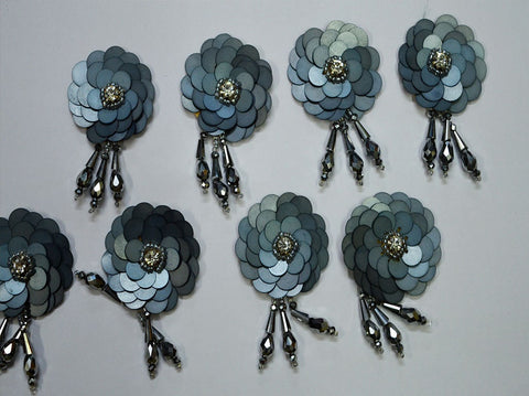 Grey Handmade Floral Indian Patches Appliques Dresses Thread Embroidered Applique Decorative Sewing Indian Patches Crafting Sewing, Christmas applique