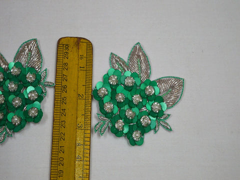 Silver Beaded applique Zardozi patches, Handcrafted Applique sari appliques wedding dress patch Bridal Appliques, 3.5 inches appliques