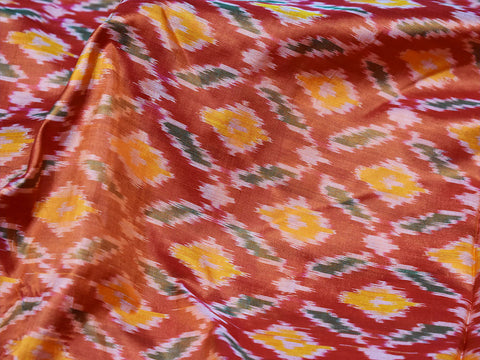 100% Pure Silk Ikat Fabric, Wedding Bridesmaid Dresses Indian Burnt Orange Pure Silk Ikat fabric