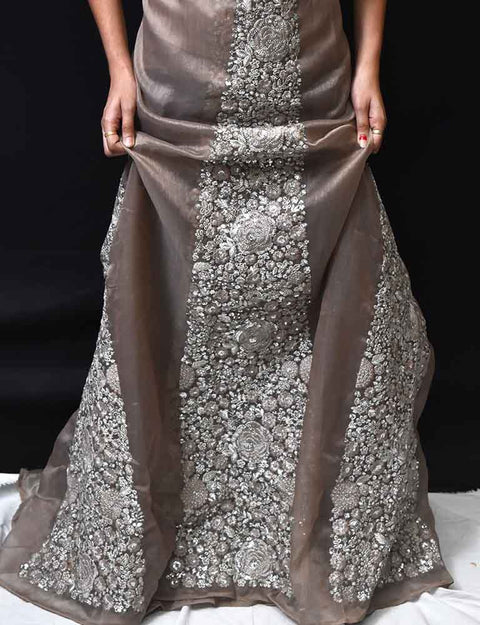 Brown Organza Kali Lehenga Skirt Fabric, Kids Fabric,Wedding Dress Fabric,Upholstery Fabric