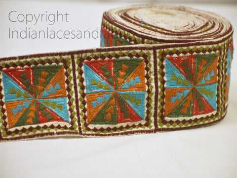 Geometric Embroidered 75 mm Indian Sari Border Crafting Fabric Saree Sewing Decorative Trim By 9 Yard Beach Bag Cushions Ribbon Curtain Trim