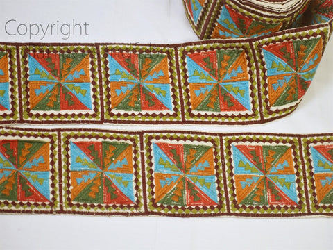 Geometric Embroidered 75 mm Indian Sari Border Crafting Fabric Saree Sewing Decorative Trim By 9 Yard Beach Bag Cushions Ribbon Curtain Trim